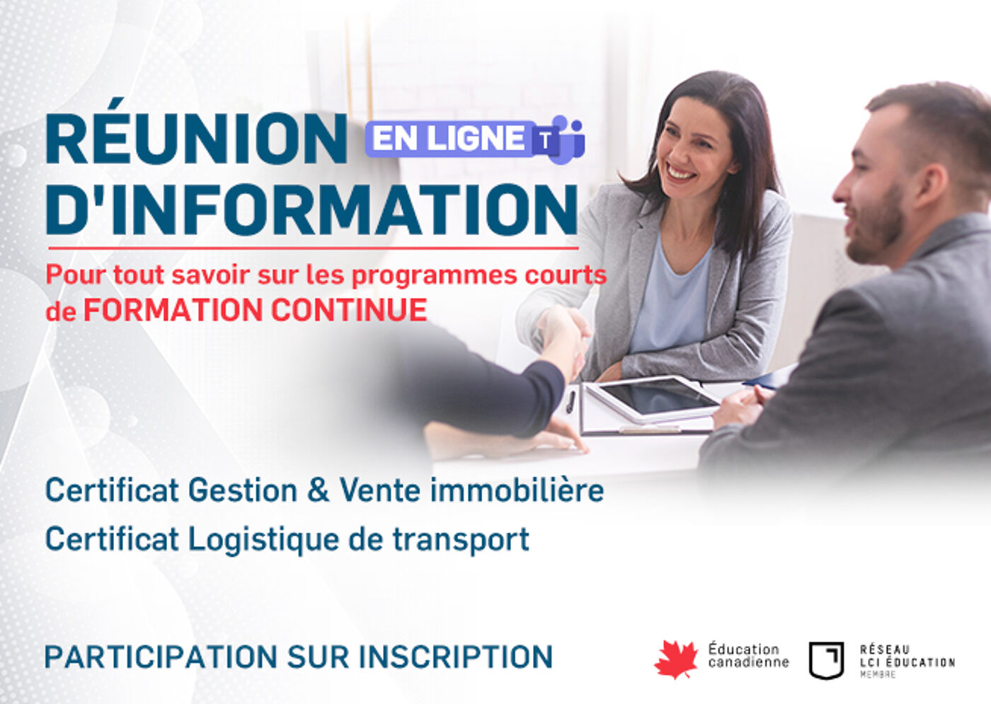 Publicité pour une réunion d'information en ligne