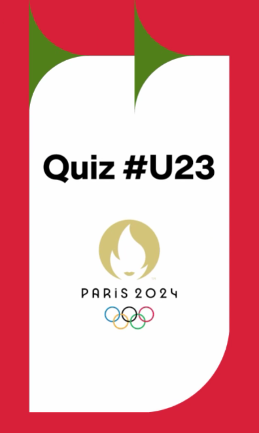 The image features a quiz question with a picture of the Olympic logo, likely related to the 2020 Olympics in Paris.