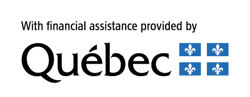 Text acknowledging financial assistance provided by the government of Québec, accompanied by fleur-de-lis symbols.