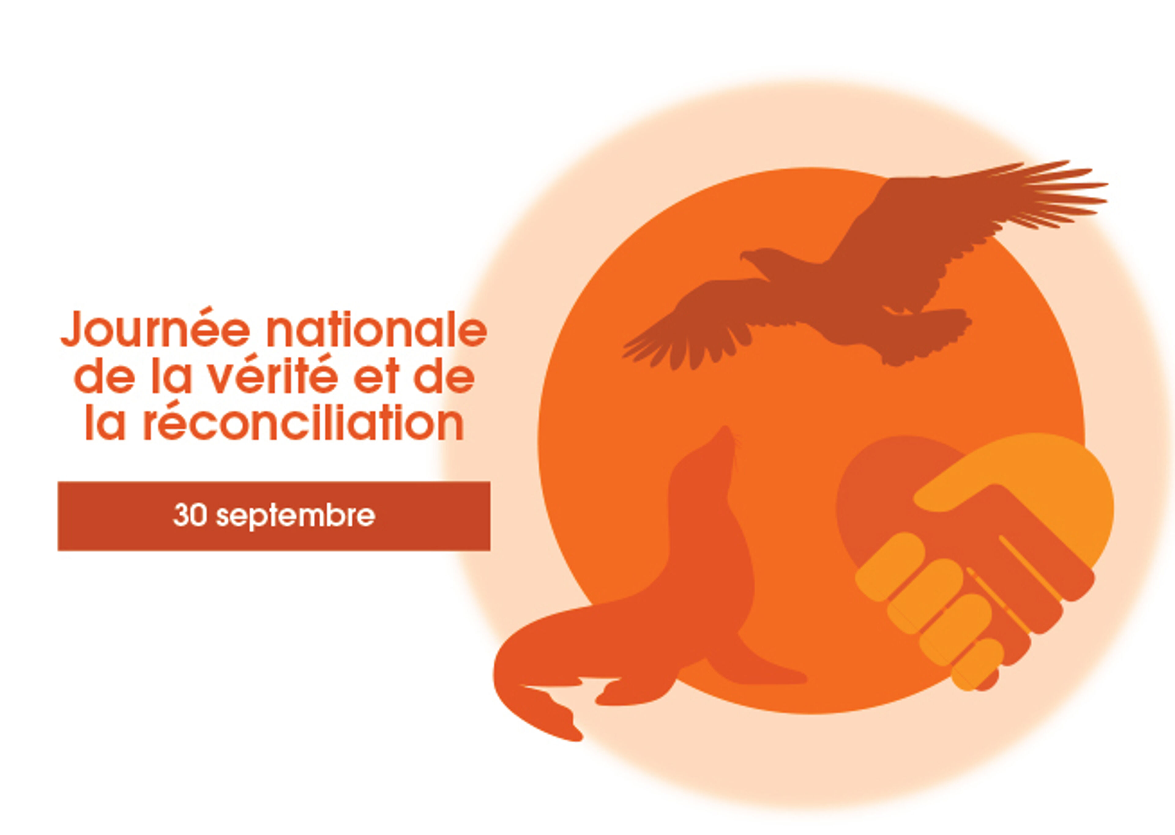  Image commémorative pour la Journée Nationale de la Vérité et Réconciliation le 30 septembre, avec un aigle et une poignée de main.