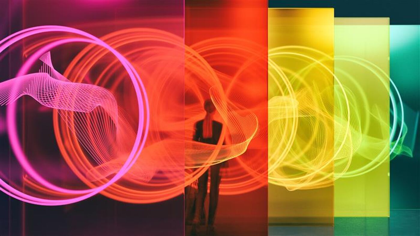 Colorful Light Installation with Silhouette