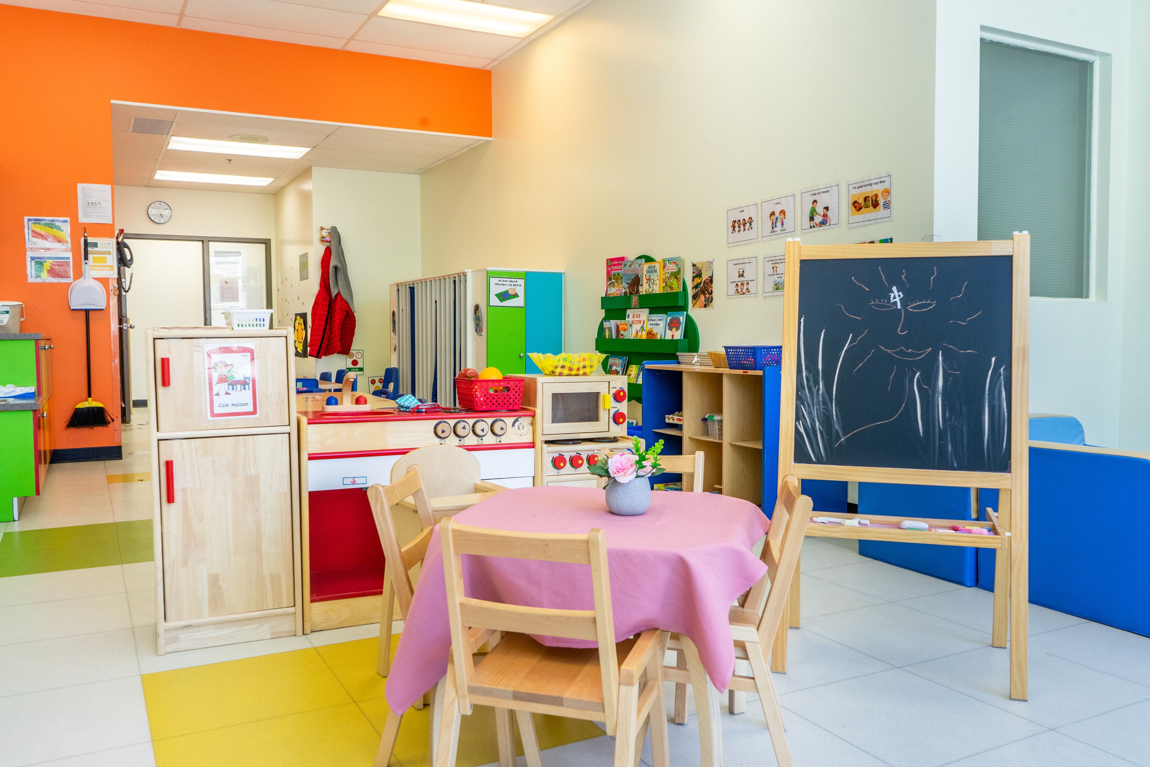 A vibrant kindergarten classroom invites exploration and creativity.