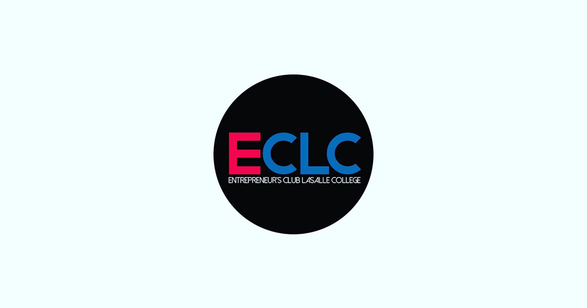 Logo du Club des Entrepreneurs du Collège LaSalle avec l'acronyme "ECLC" en lettres audacieuses rouges et bleues sur un fond circulaire noir.
