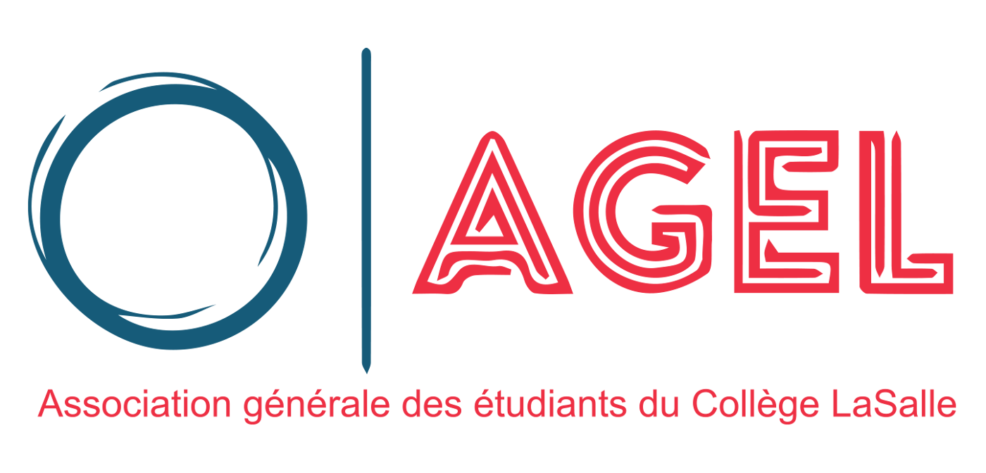 Logo of the Student Association at Collège LaSalle, featuring a circular blue symbol beside the red acronym "AGEL".