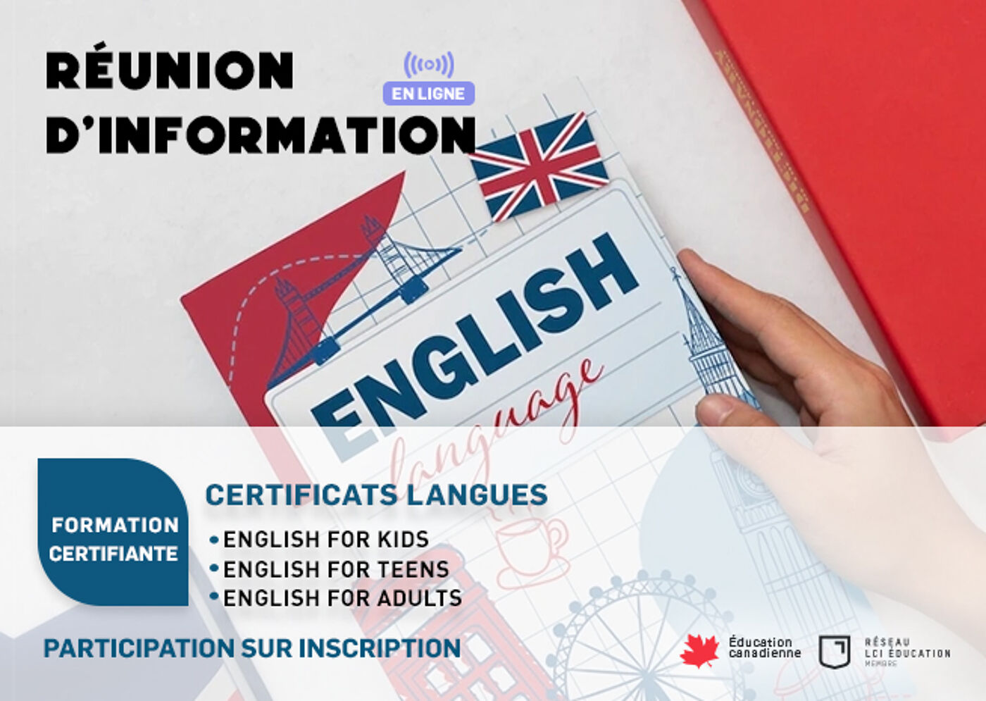 Publicité pour une réunion d'information en ligne