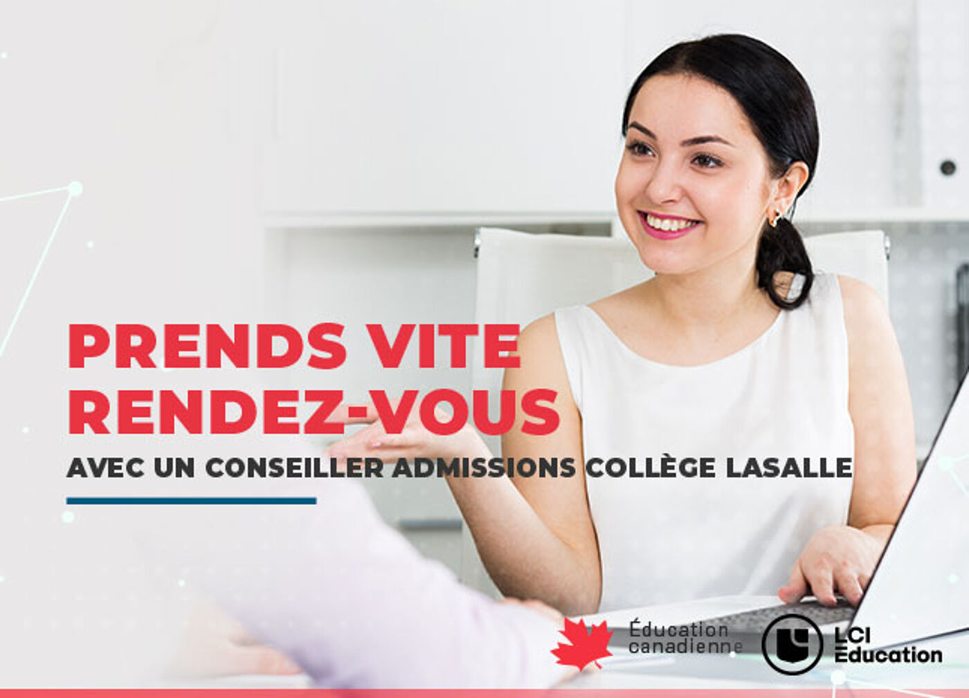 Publicité pour prendre rendez-vous avec un conseiller d'admission du Collège LaSalle
