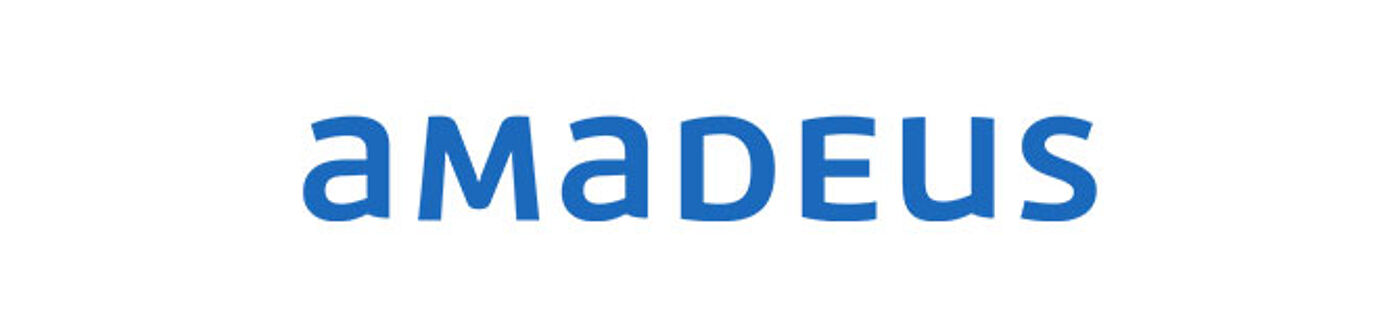 The logo of Amadeus, featuring a lowercase "amadeus" in blue sans-serif font.