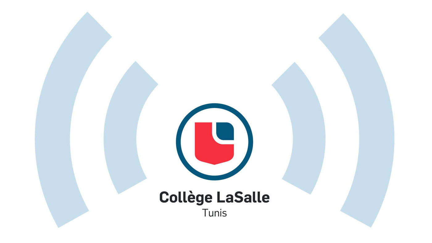 Graphic illustration of a Wi-Fi signal surrounding the logo of Collège LaSalle Tunis.