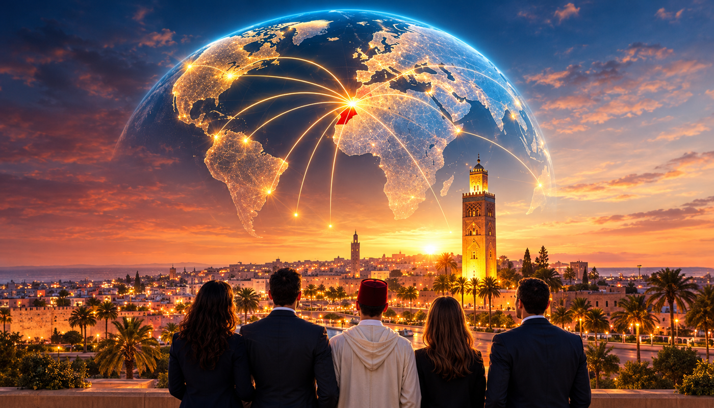 Réseau mondial au-dessus de Casablanca