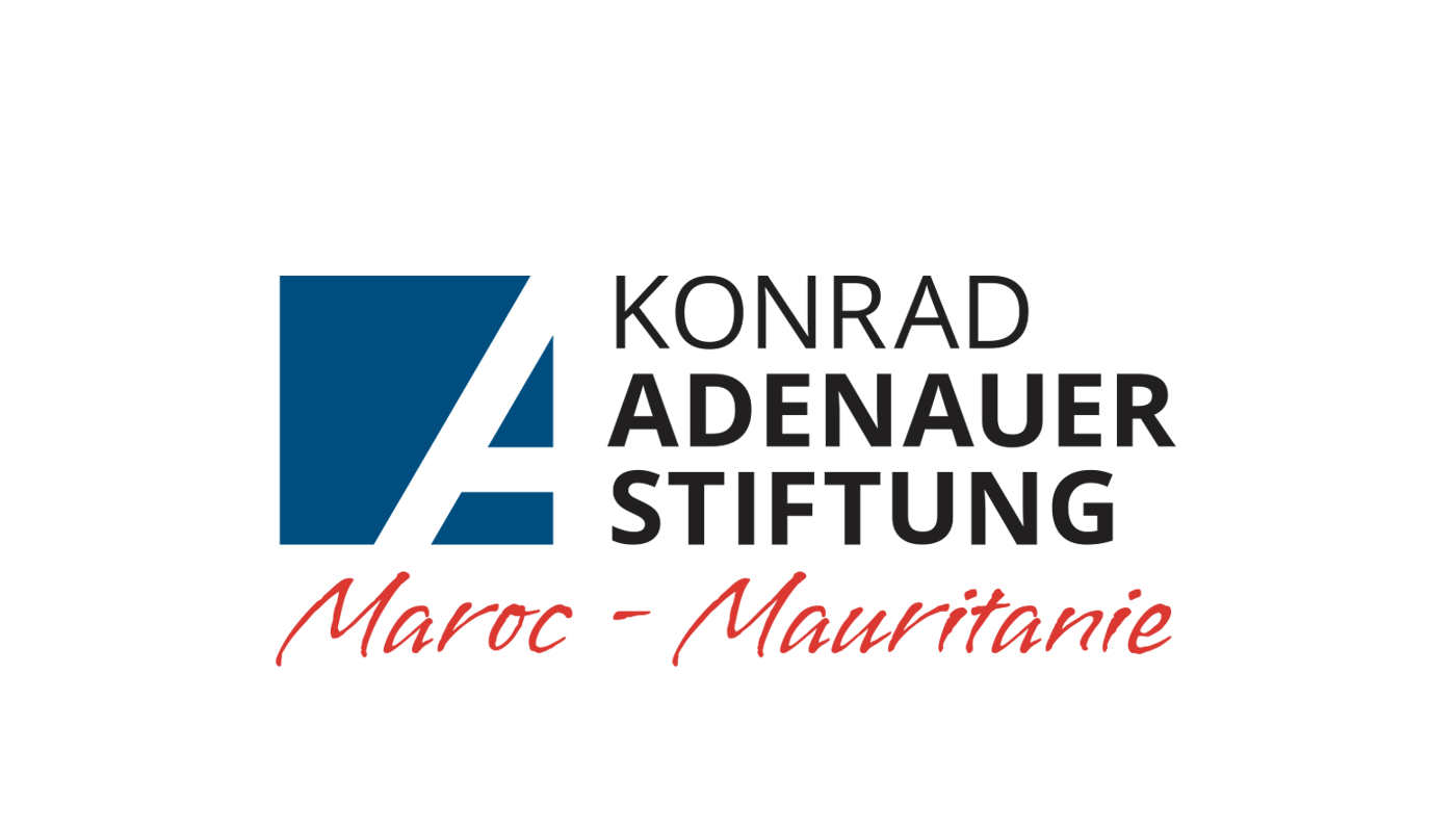 This image displays the logo for the Konrad Adenauer Foundation's Morocco-Mauritania branch. The logo features a stylized blue "A" next to the foundation's name, with "Maroc - Mauritanie" written below in red.