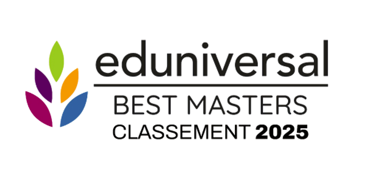 The image displays the logo for Eduniversal Best Masters Ranking 2023. The logo features a stylized plant with colorful leaves on the left and the text "eduniversal BEST MASTERS CLASSEMENT 2023" on the right.