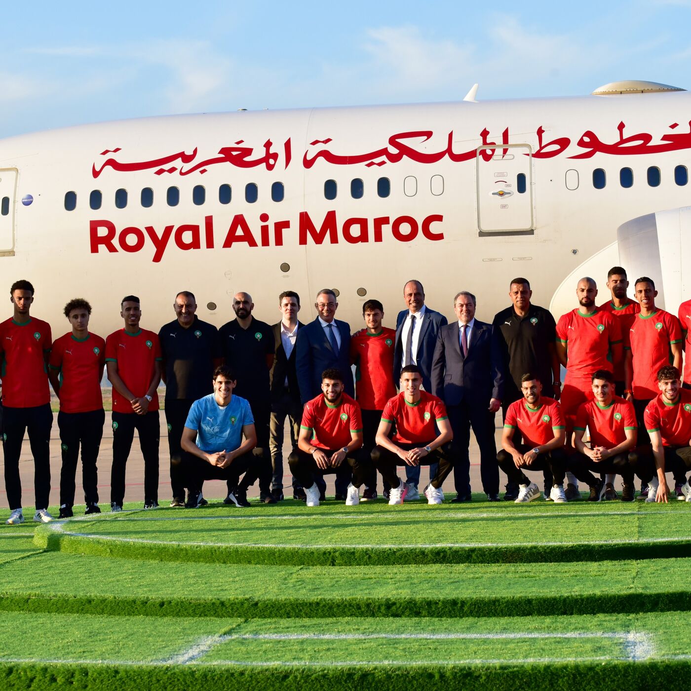 Moroccan Football Team with Royal Air Maroc Aircraft