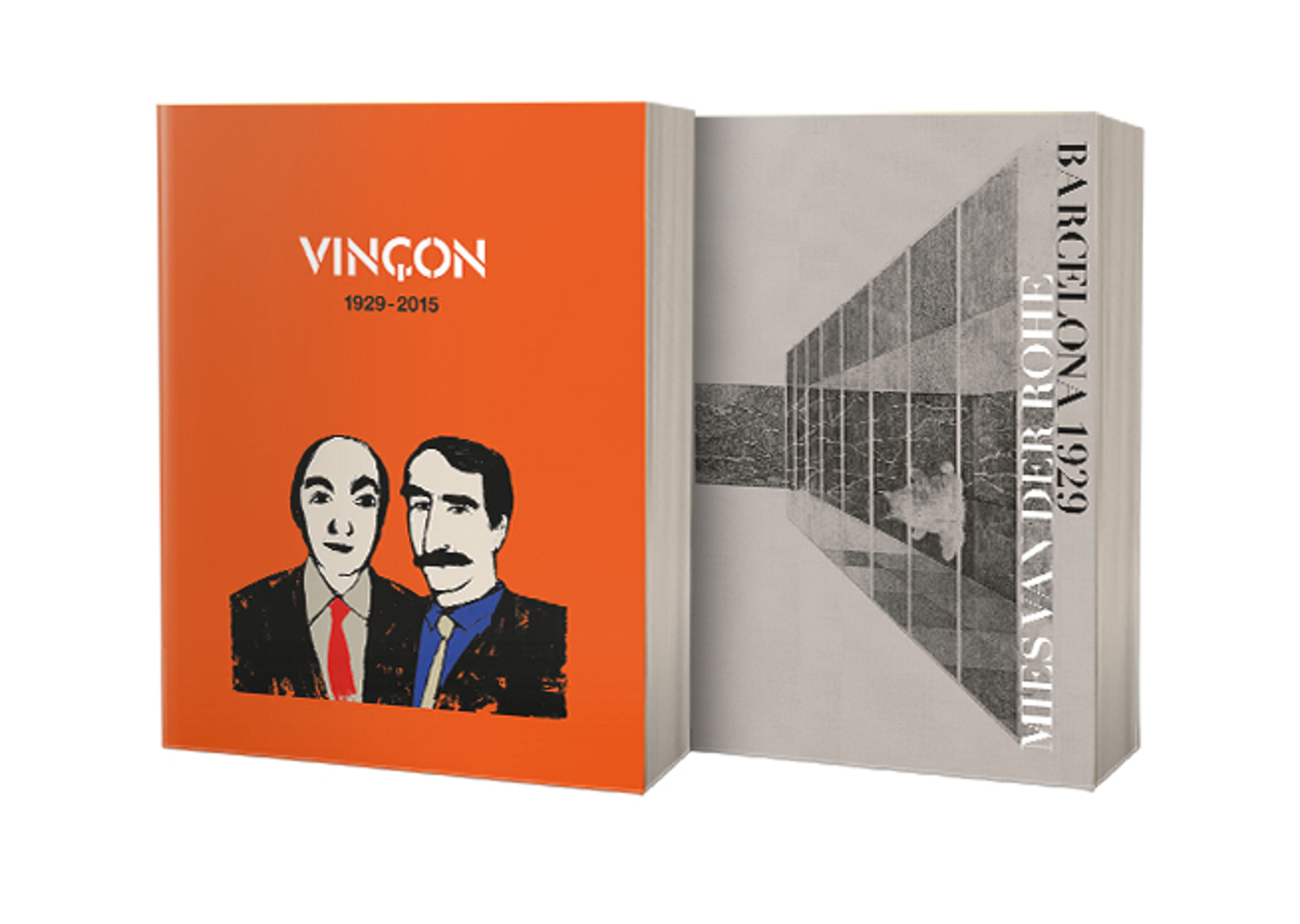 Un llibre amb coberta taronja que mostra una il·lustració estilitzada de dos homes, amb el títol 'VINÇON 1929-2015' a sobre.