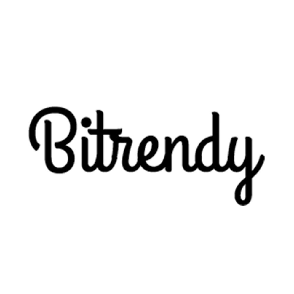 Stylized black text logo with cursive, casual font, showcasing the brand name 'Bitrendy'.