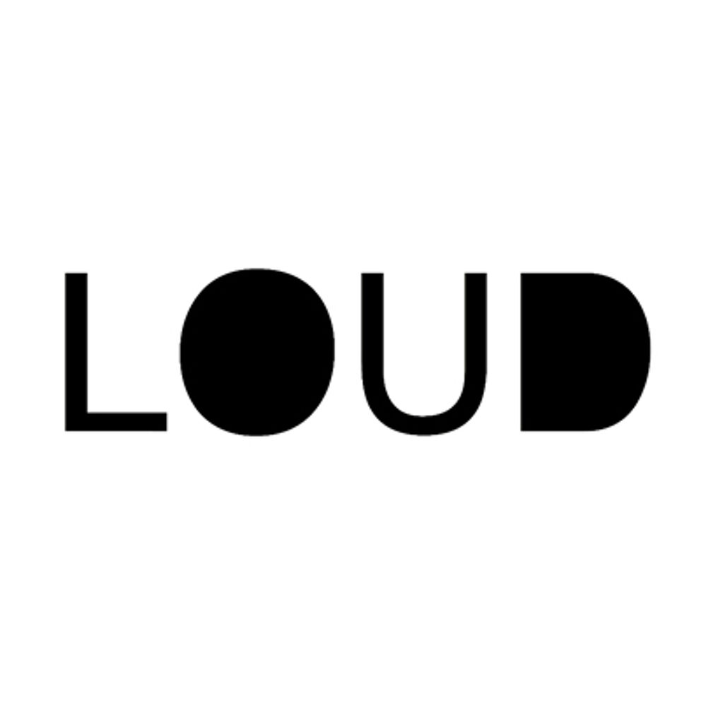 Bold black letters spelling 'LOUD' on a white background.