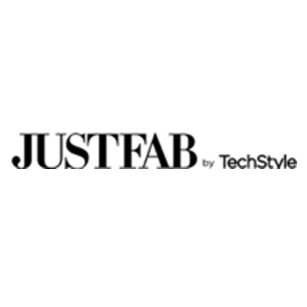 A logo featuring the word 'JustFab' in bold serif font, followed by 'by TechStyle' in a smaller sans-serif font.