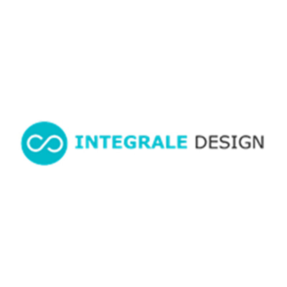 A corporate logo featuring a blue infinity symbol intertwined with 'INTEGRALE' in blue and 'DESIGN' in black.