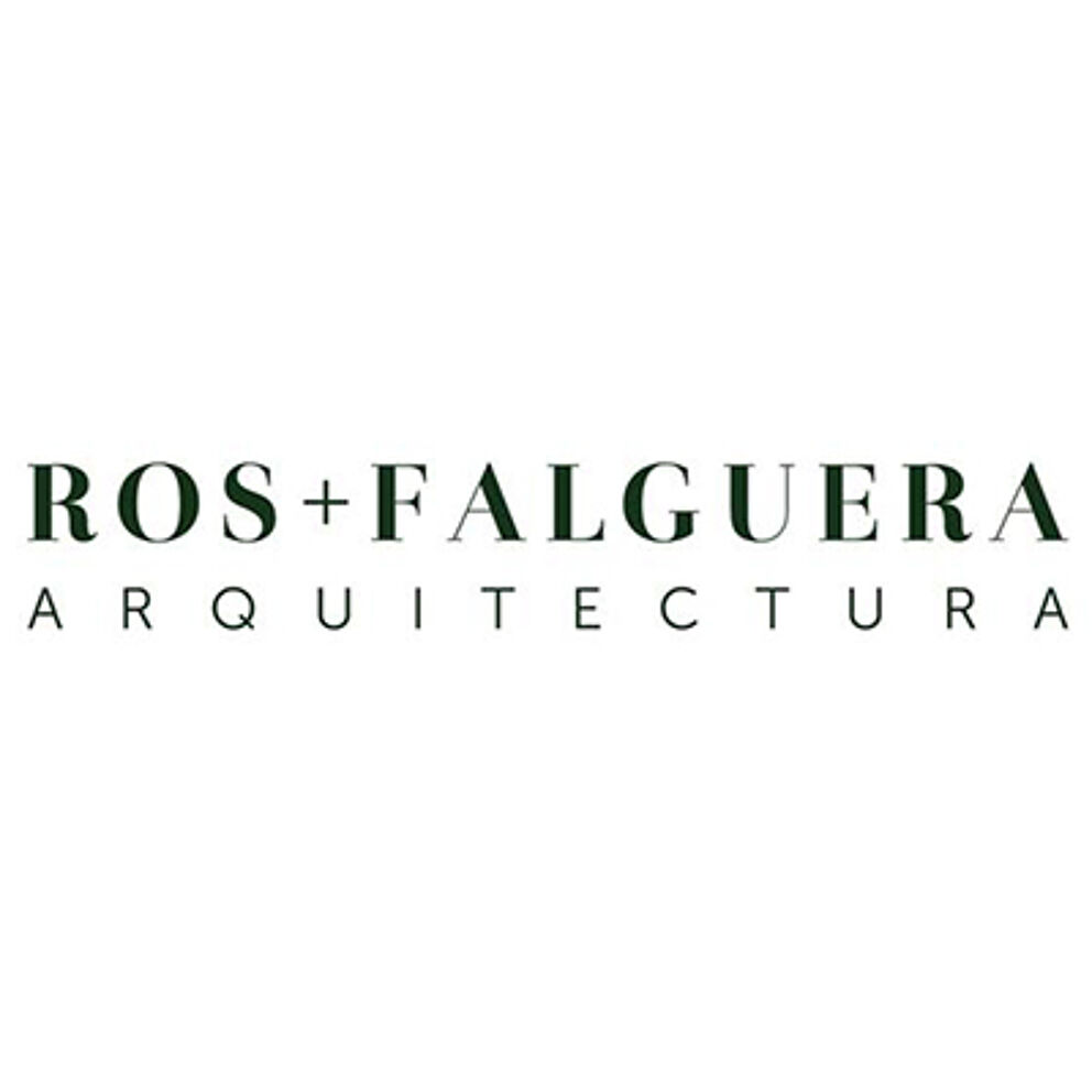 A minimalist logo featuring the name 'ROS+FALGUERA' above 'ARQUITECTURA', all in capital letters with a modern sans-serif font.