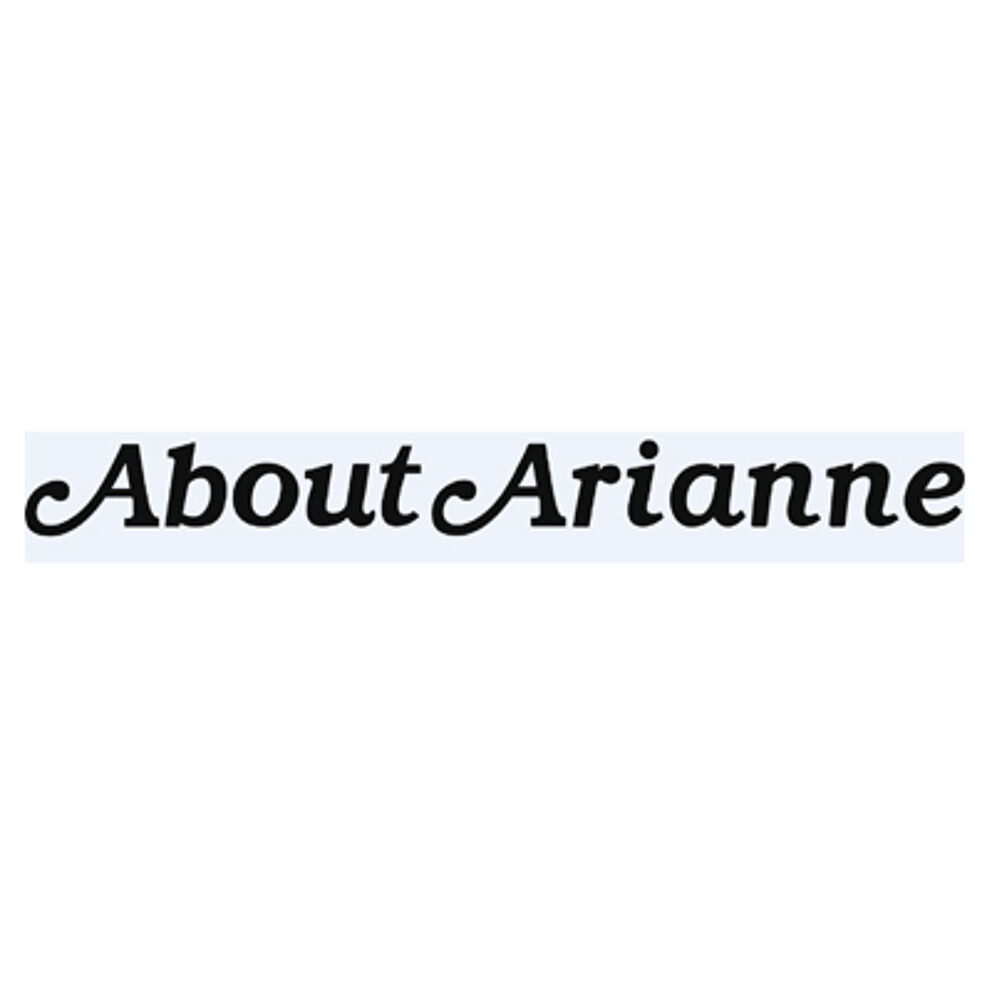 A minimalist black text logo on a white background, showcasing the brand name "About Arianne".