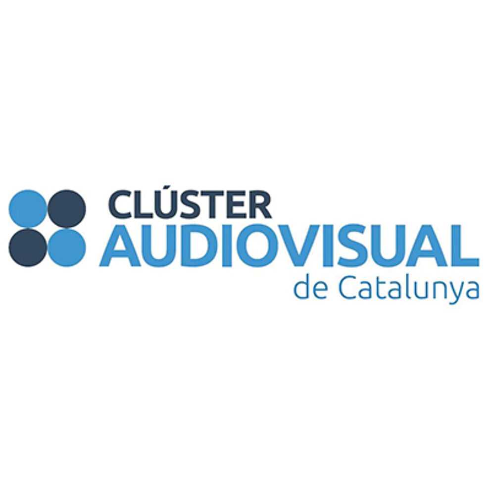 The logo displays 'CLÚSTER AUDIOVISUAL de Catalunya' with a motif of four circles arranged in a square pattern.
