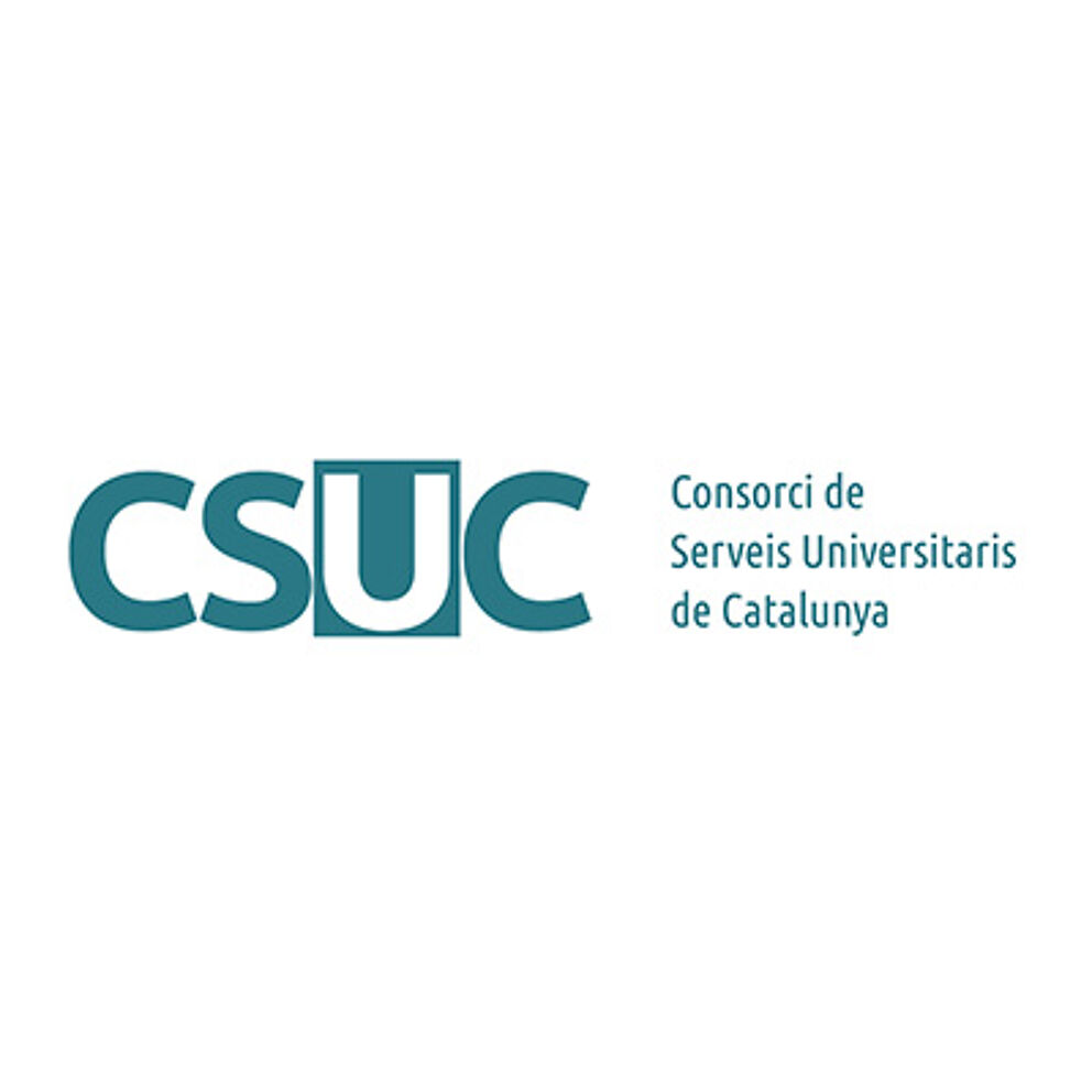 Logo of 'Consorci de Serveis Universitaris de Catalunya' with blue stylized "CSUC" and the full name in grey adjacent.
