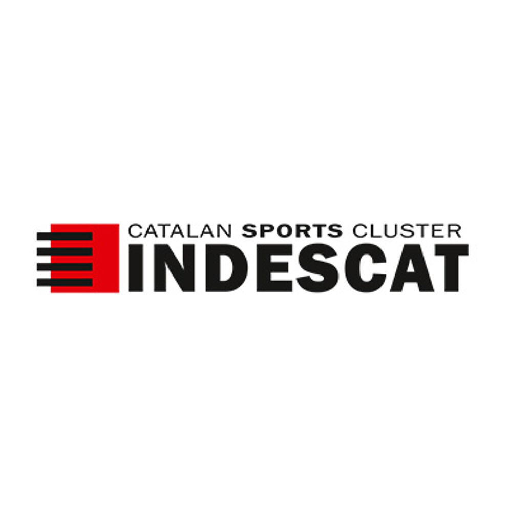 A bold red and black logo for 'INDESCAT', symbolizing the Catalan Sports Cluster, with a dynamic striped motif.