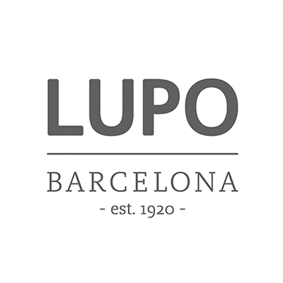 A sleek logo featuring "LUPO" in large, uppercase, sans-serif letters, above "BARCELONA - est. 1920" in smaller text, all in a grayscale palette.