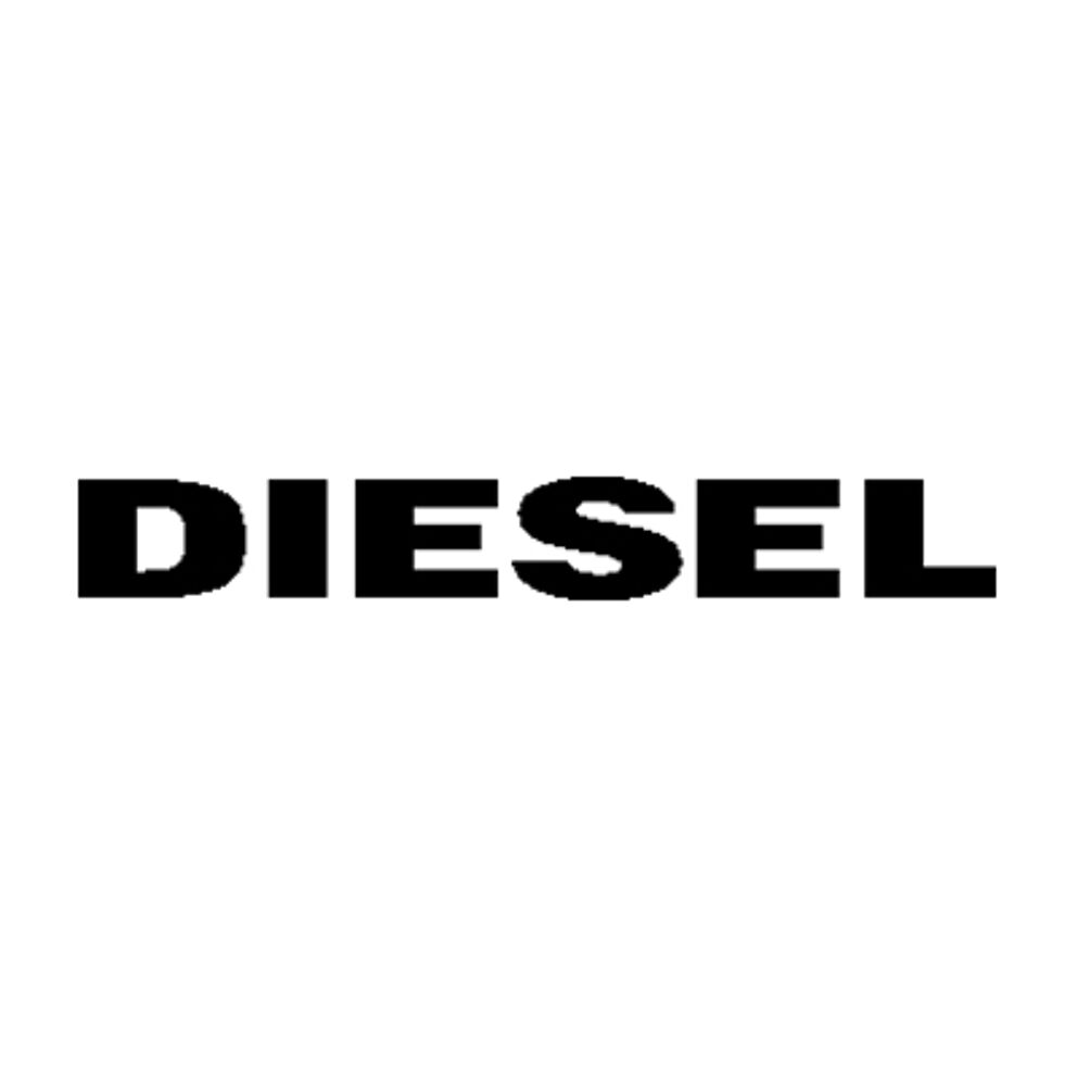 The image displays the DIESEL brand logo in bold, uppercase black letters on a white background, representing the company's modern and edgy branding.