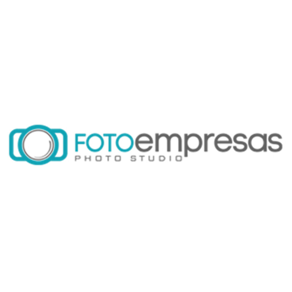 A sleek logo featuring a stylized camera aperture and the name 'Fotoempresas' in bold, paired with 'Photo Studio' in a lighter font.