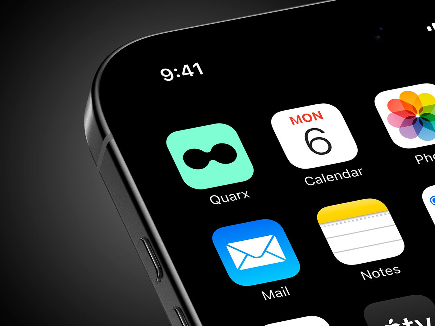 On a mobile screen, several app icons are visible, including "Quarx", an app designed by Lisa Ulrich, a Graphic Design bachelor's student at LCI Barcelona.