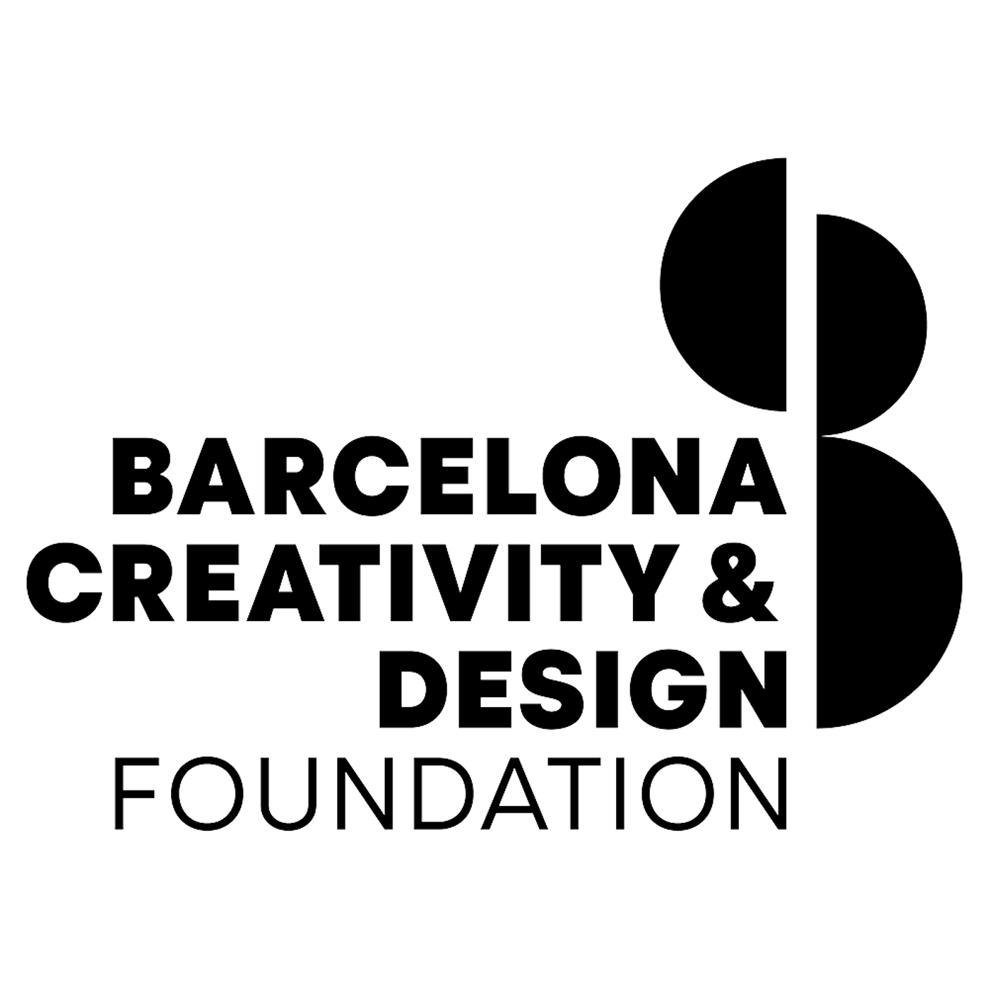 The image features the logo of the Barcelona Creativity & Design Foundation. The logo consists of the foundation's name in a stylized font, stacked vertically, accompanied by a graphic element resembling three overlapping semi-circles forming a stylized "B" shape on the right side.