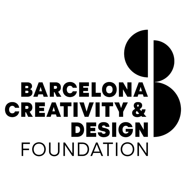 The image features the logo of the Barcelona Creativity & Design Foundation. The logo consists of the foundation's name in a stylized font, stacked vertically, accompanied by a graphic element resembling three overlapping semi-circles forming a stylized "B" shape on the right side.
