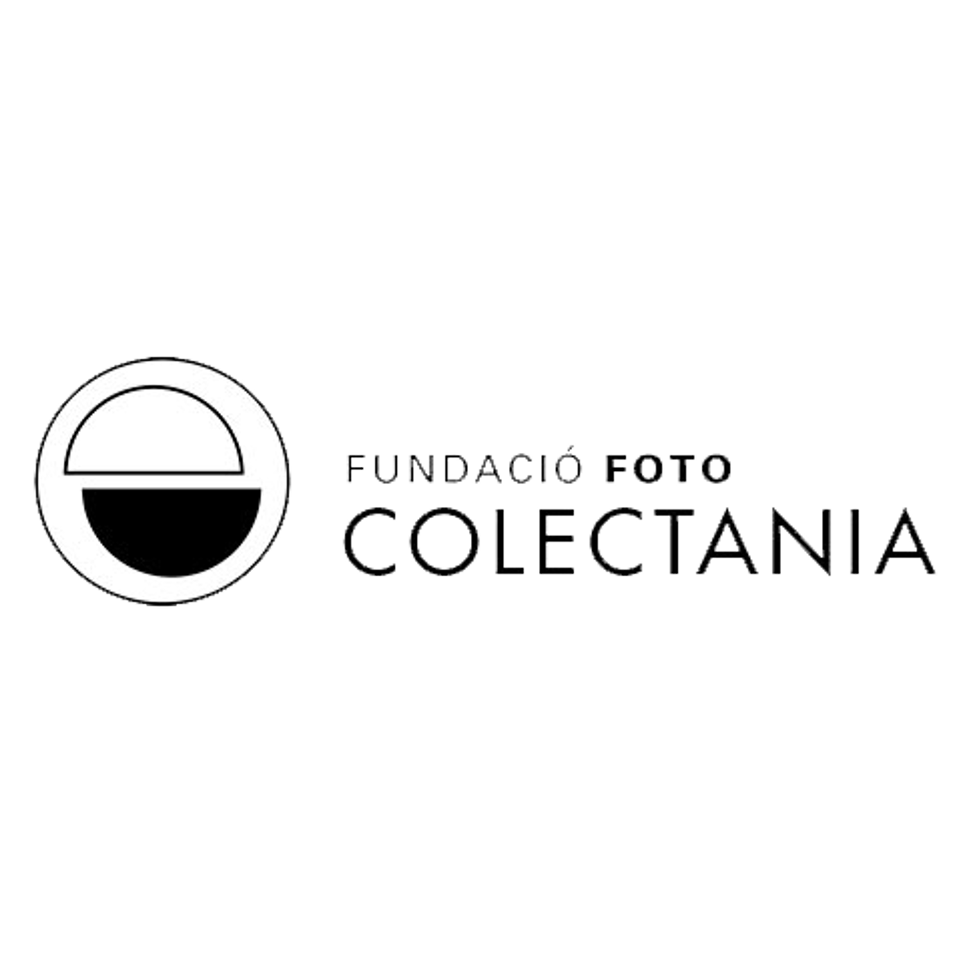 The image features the logo of Fundació Foto Colectania. The logo consists of a stylized eye symbol to the left and the name of the foundation to the right. The background is black, and the logo elements are white.