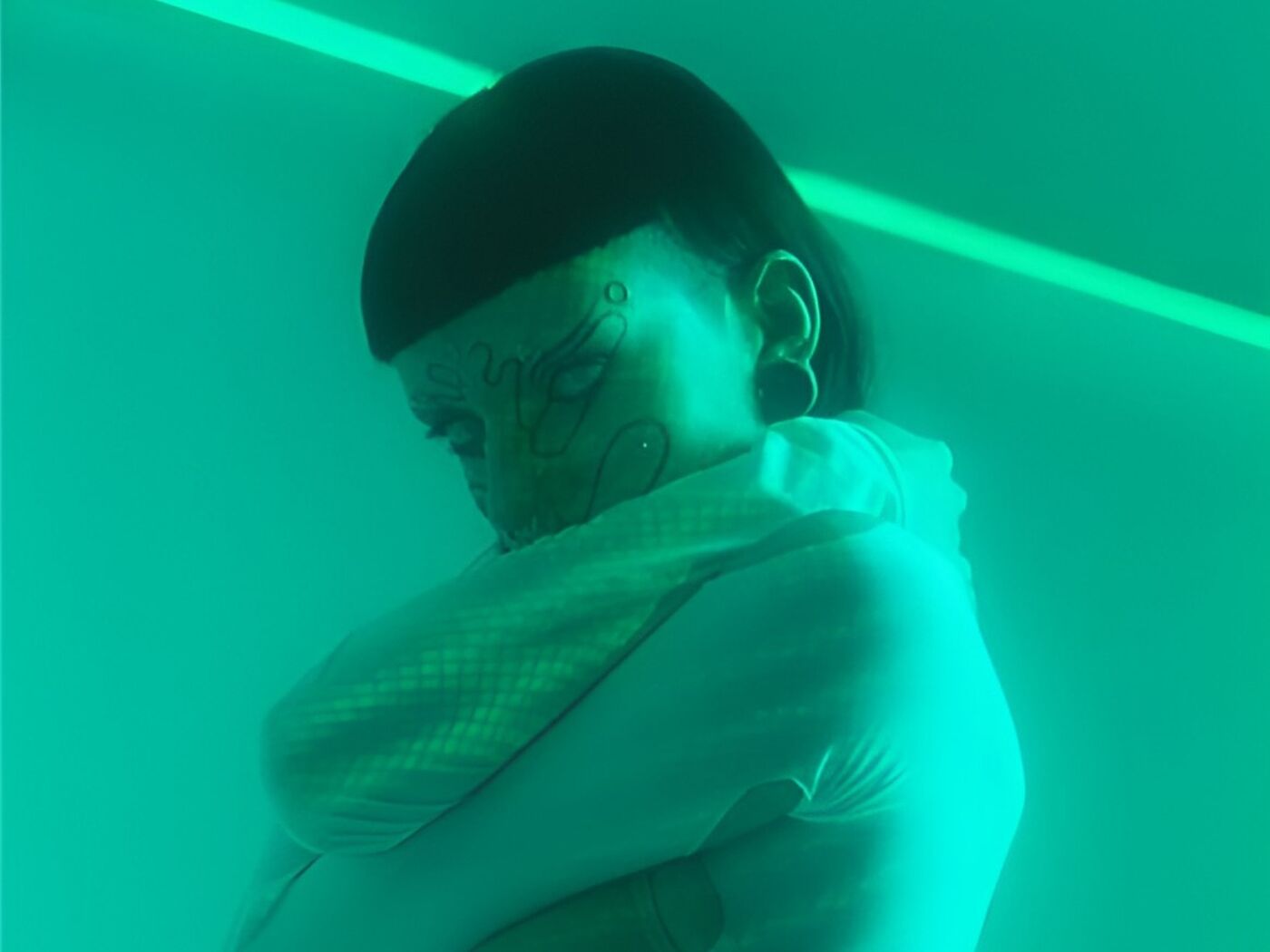 Futuristic Portrait with Green Neon Lighting