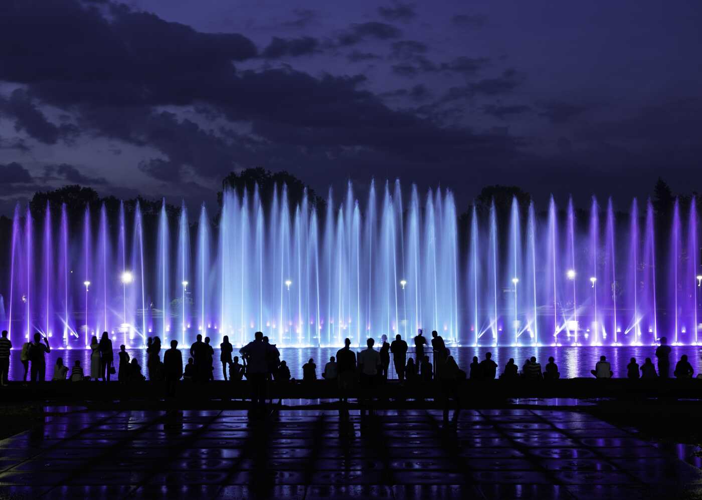 Illuminated Nighttime Fountain Show