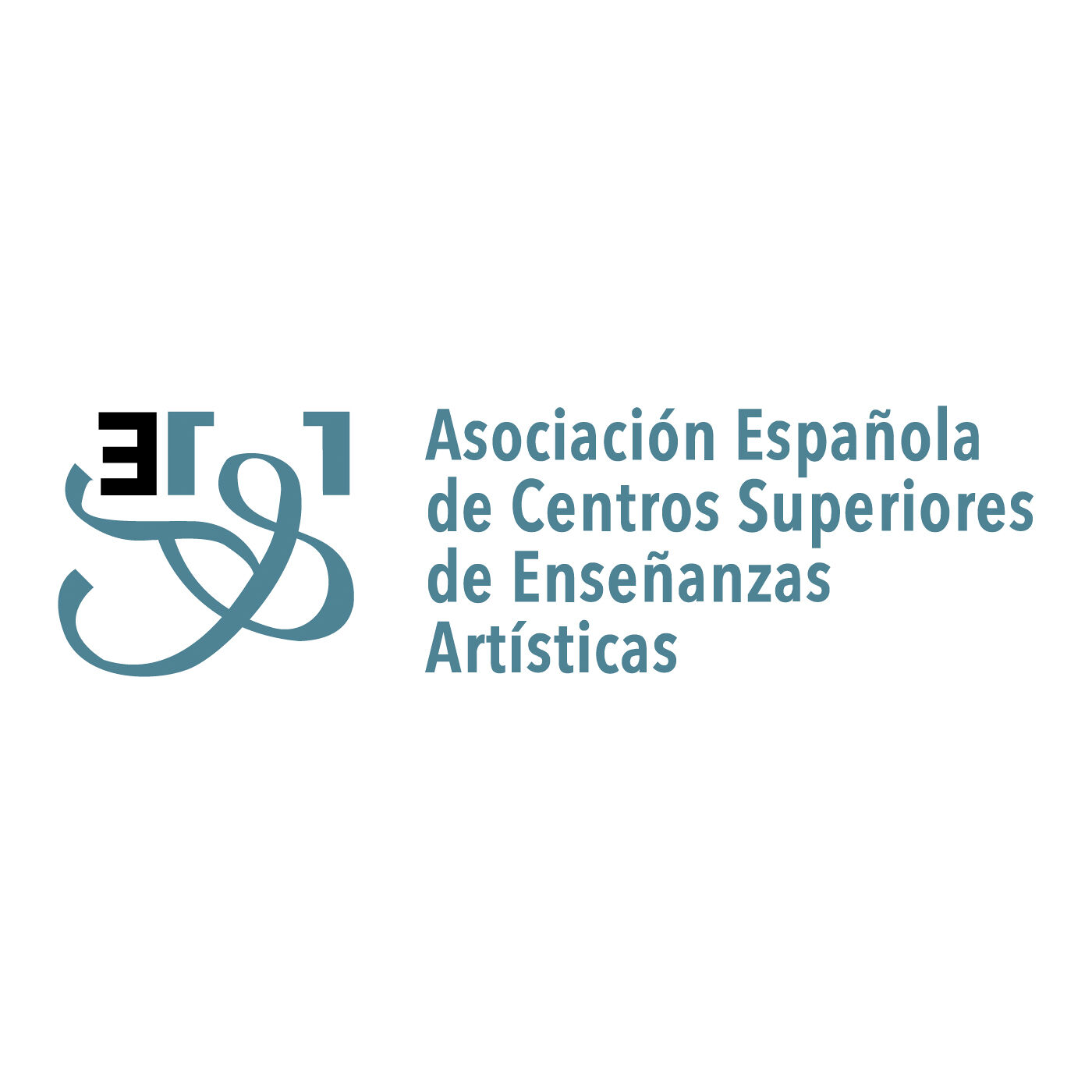 A logo for the Asociación Española de Centros Superiores de Enseñanzas Artísticas features a stylized design element alongside the organization's name in Spanish.