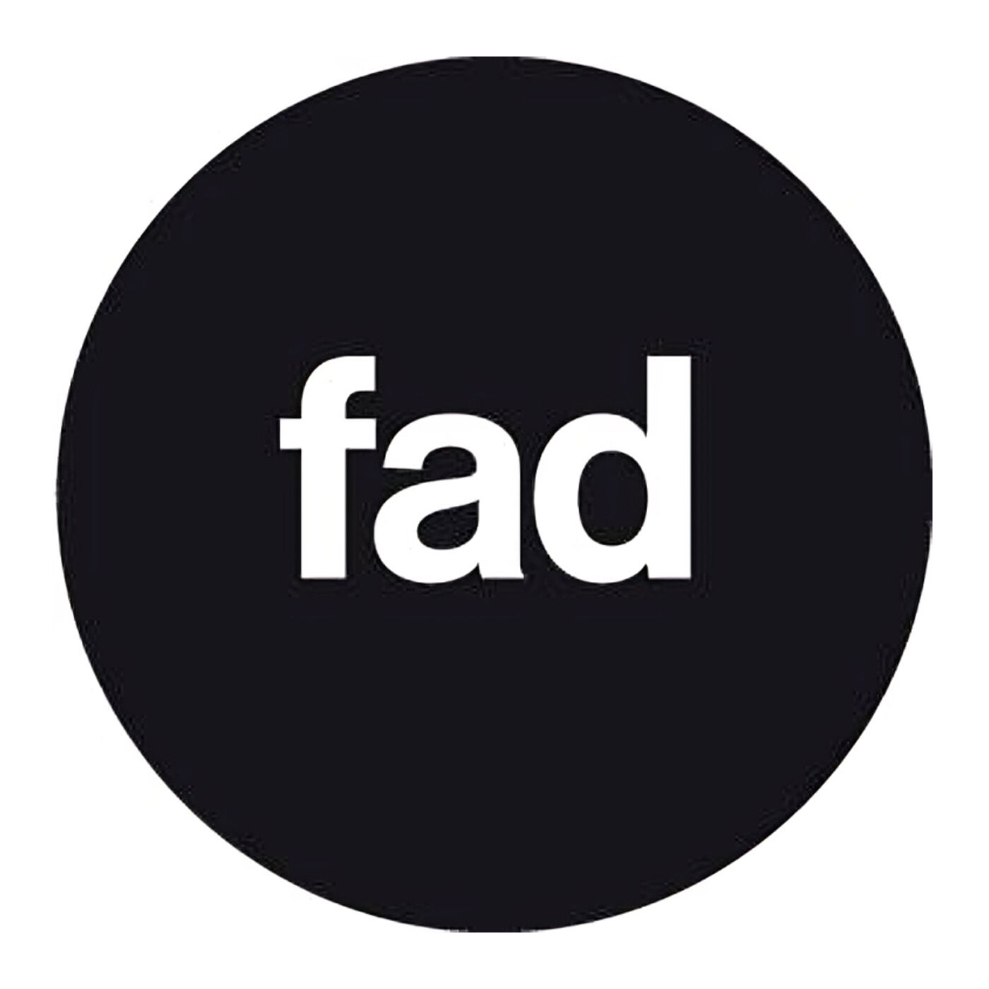A close-up shot reveals a circular black emblem with the word "fad" prominently displayed in bold, uppercase, white lettering.