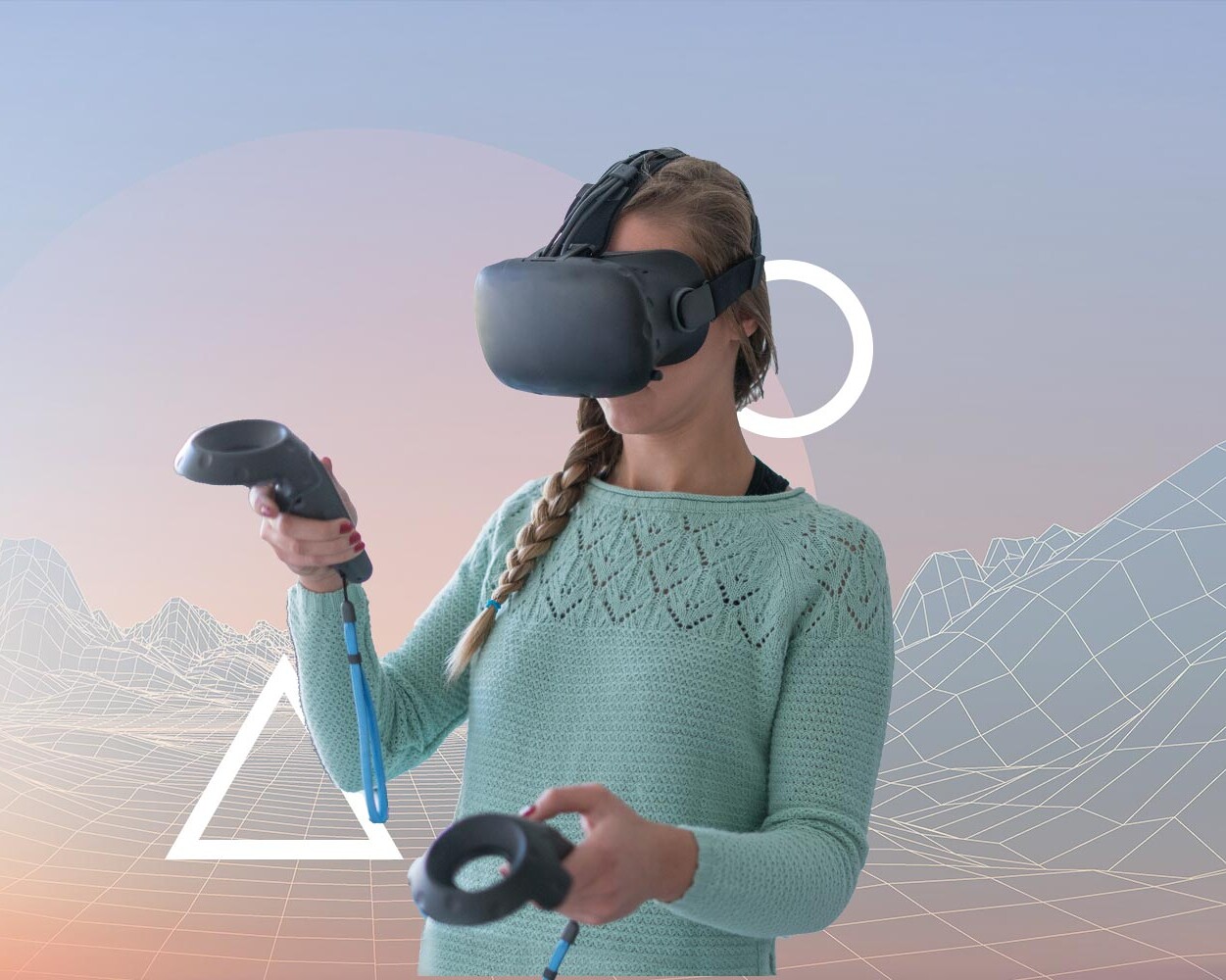 A person immersed in a virtual reality simulation, exploring digital landscapes.