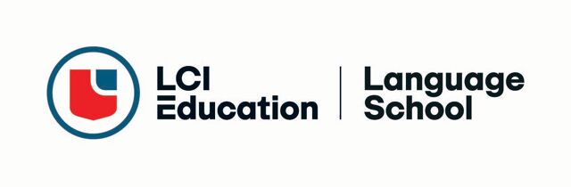 This image displays the logo for LCI Education, a language school. The logo features a stylized symbol and the text "LCI Education | Language School".