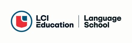 The image displays the logo for LCI Education, a language school. The logo features a stylized symbol and the school's name.