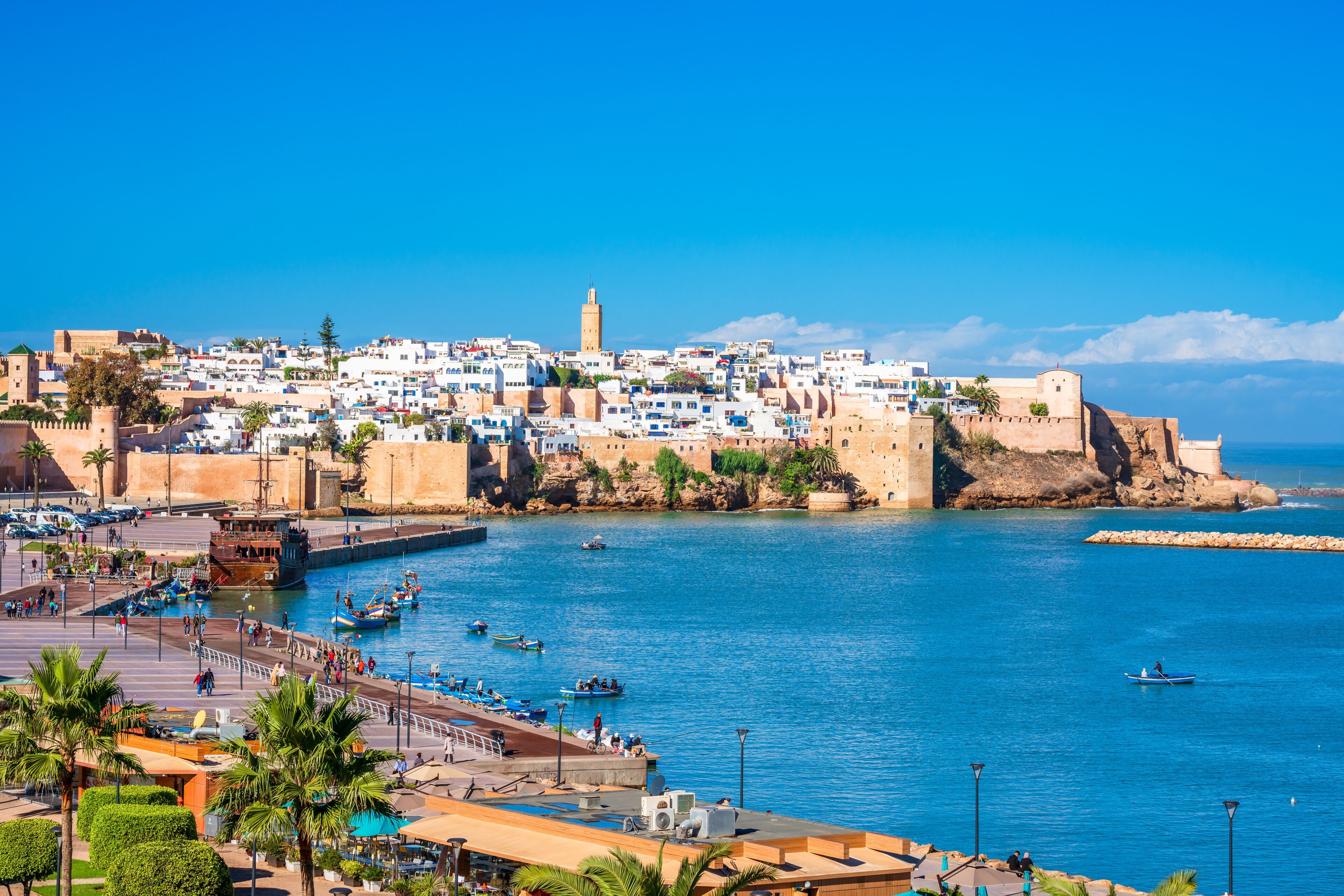 Kasbah del Oudayas or Oudayas and Bouregreg River seen from the Medina district in Rabat, Morocco