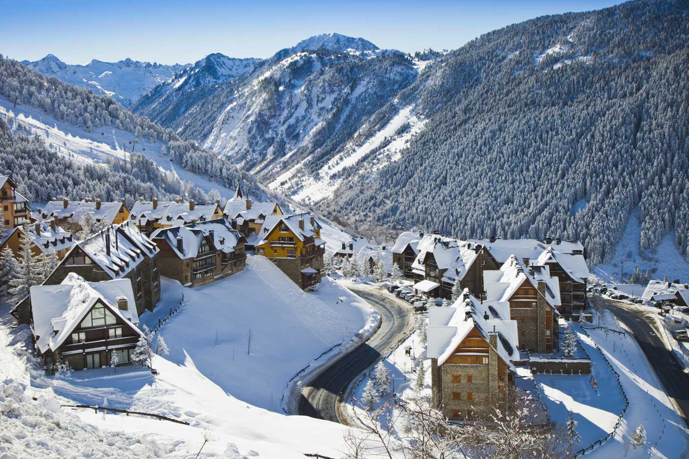 Snowy landscape in Vall de Aran or Aran Valley.