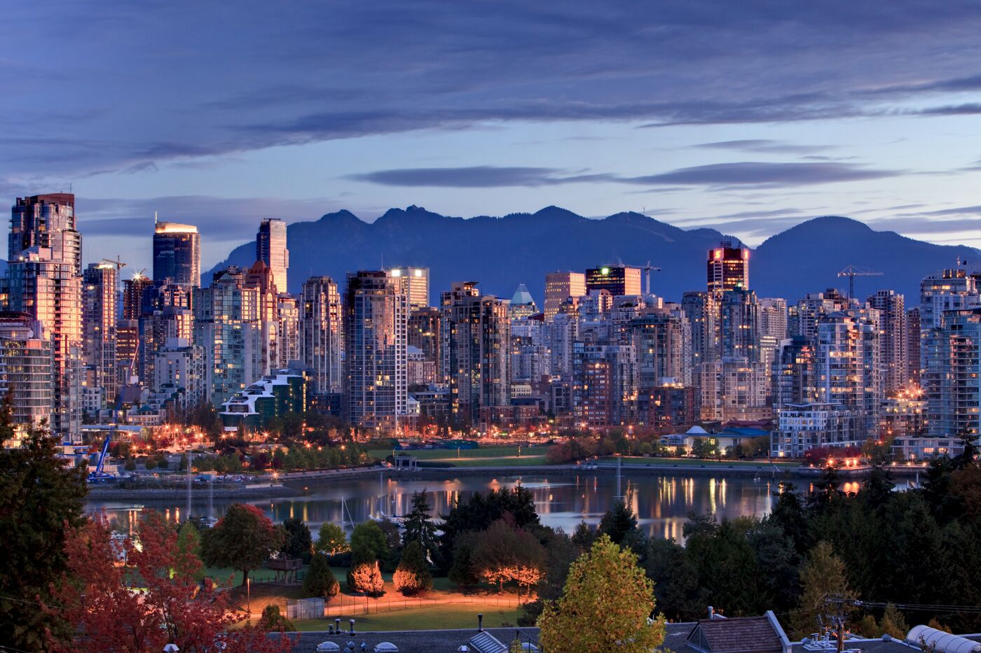 Twilight Cityscape with Mountains