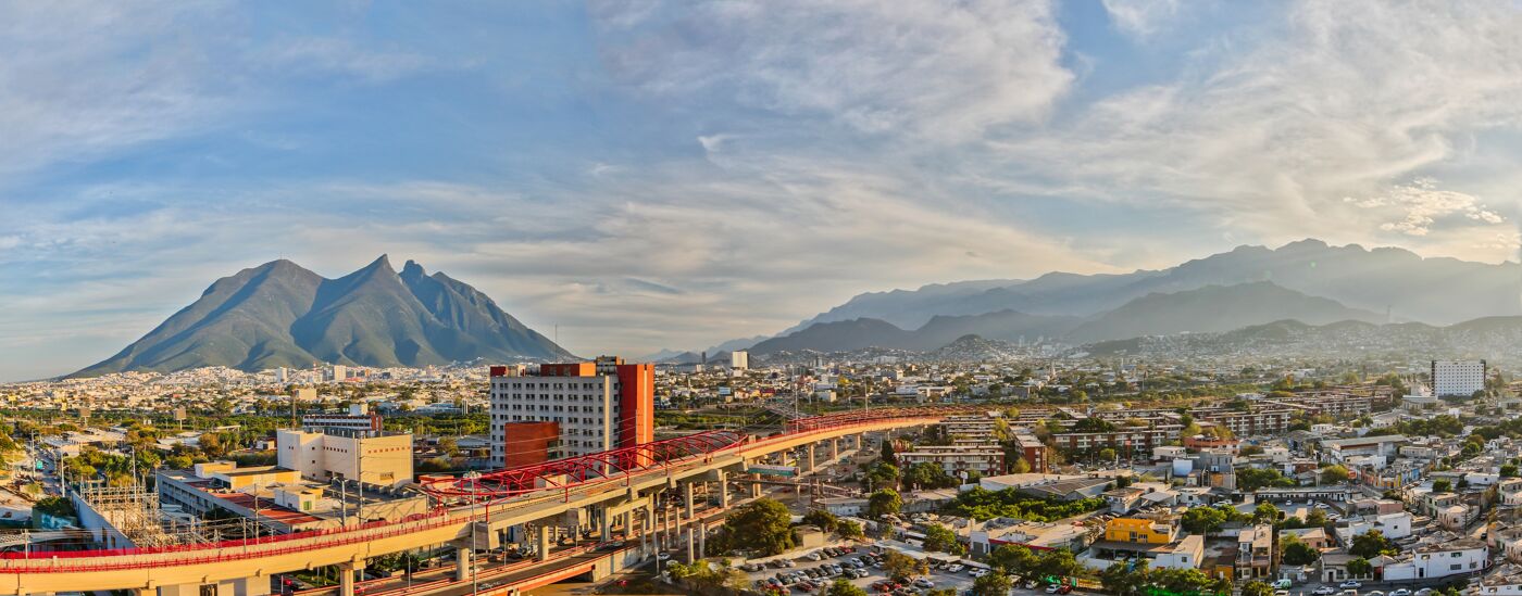 Part of the Sierra Madre Oriental is seen here, the largest mountain range in the country, which is actually a part of the American Cordillera. The Cerro de la Silla, or Saddle Hill, can be seen here on the left hand side.