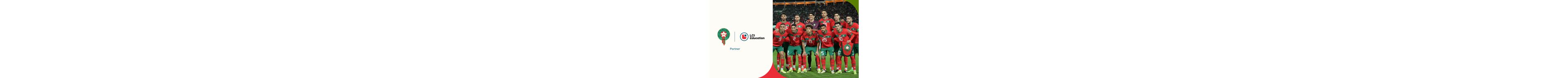 The Moroccan national football team poses in their green jerseys, partnered with LCI Education.