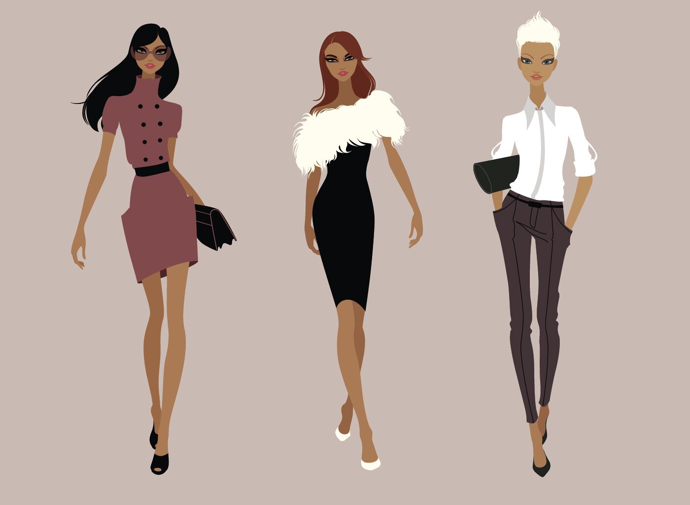 Fashion Illustration of Three Women