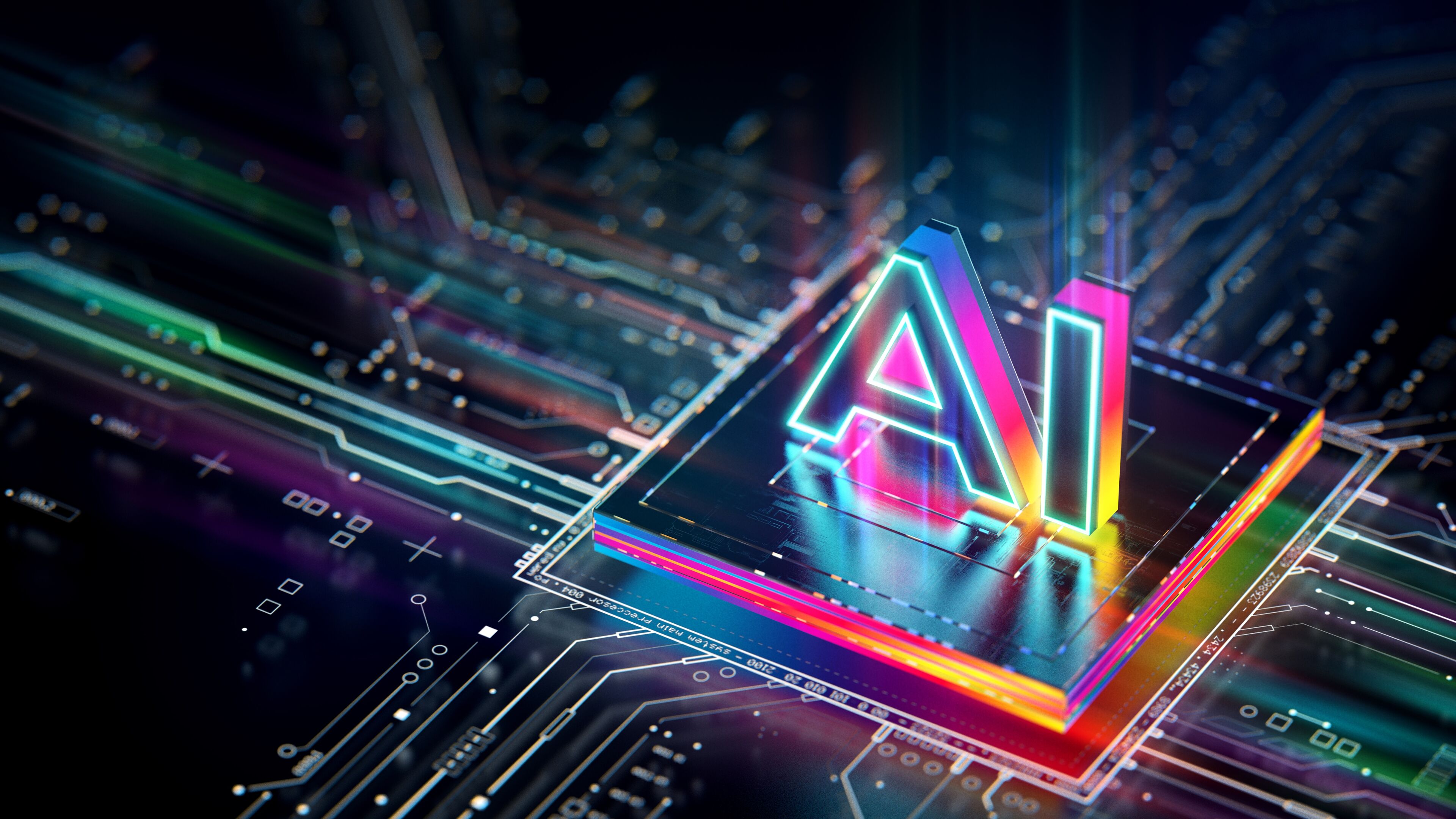 Neon AI Emblem on Circuitry