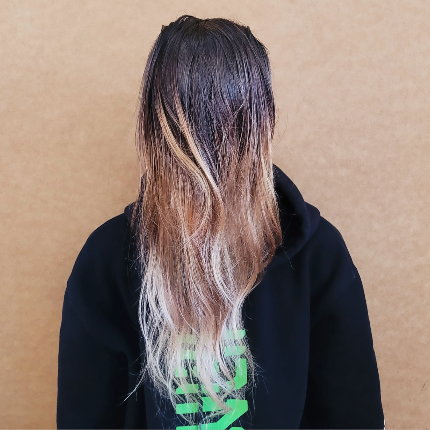 Person with Ombre-Dyed Hair Seen from the Back