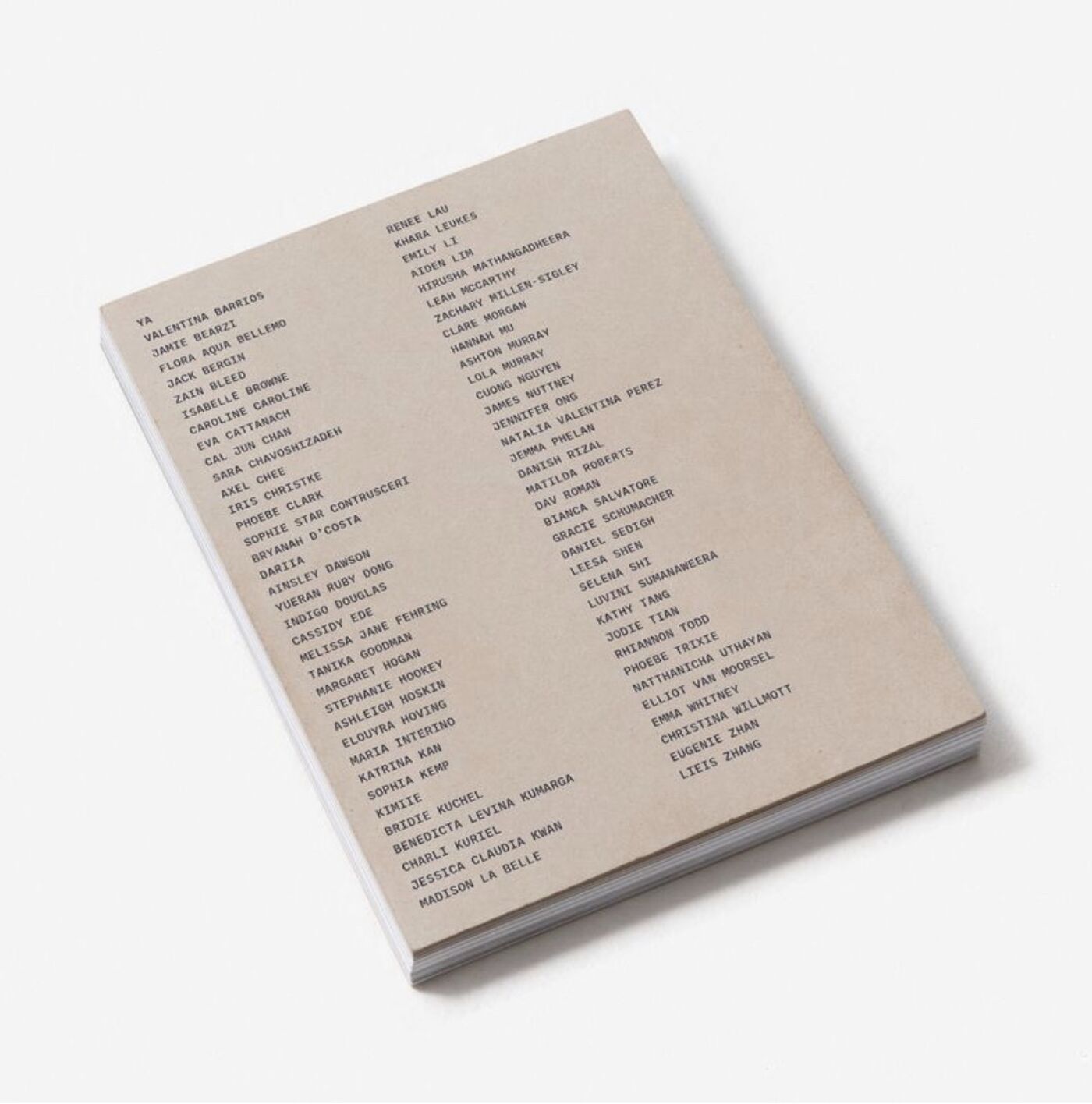 A book cover featuring a list of names presented in two columns against a light brown background. The names are neatly organized for easy reading.