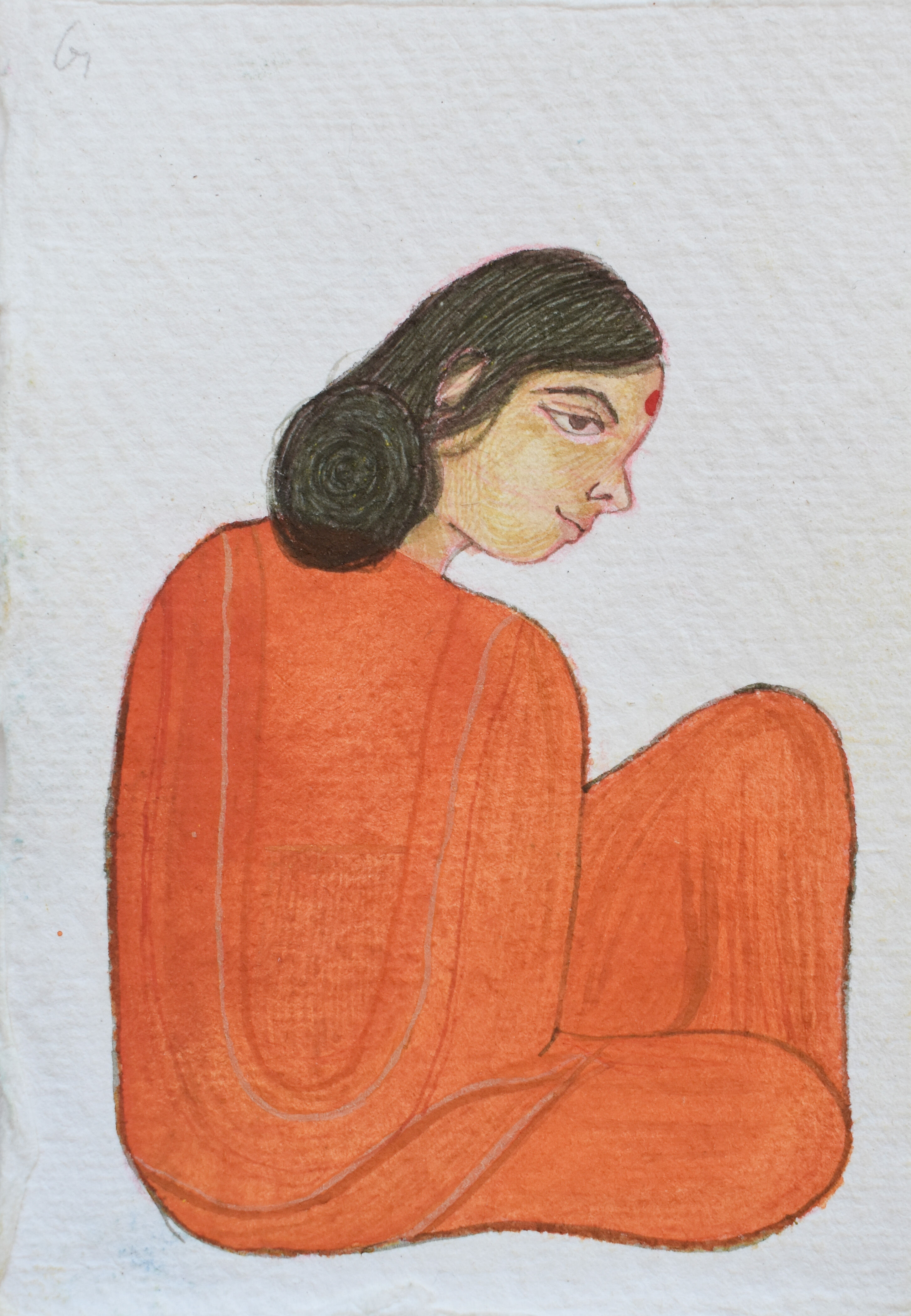 Contemplative Woman in Orange Robe